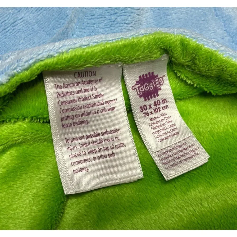 Taggies Blue Monster Baby Blanket Green Plush Security Lovey 30x40